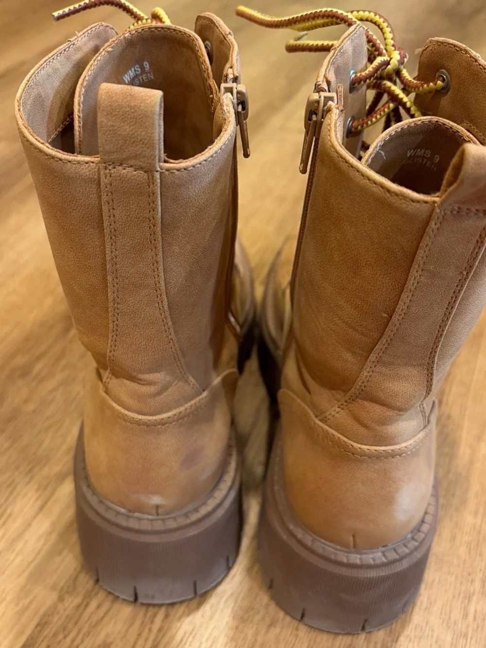 Dolce Vita Tan Lace-Up Combat Boots with Yellow-Trim Laces